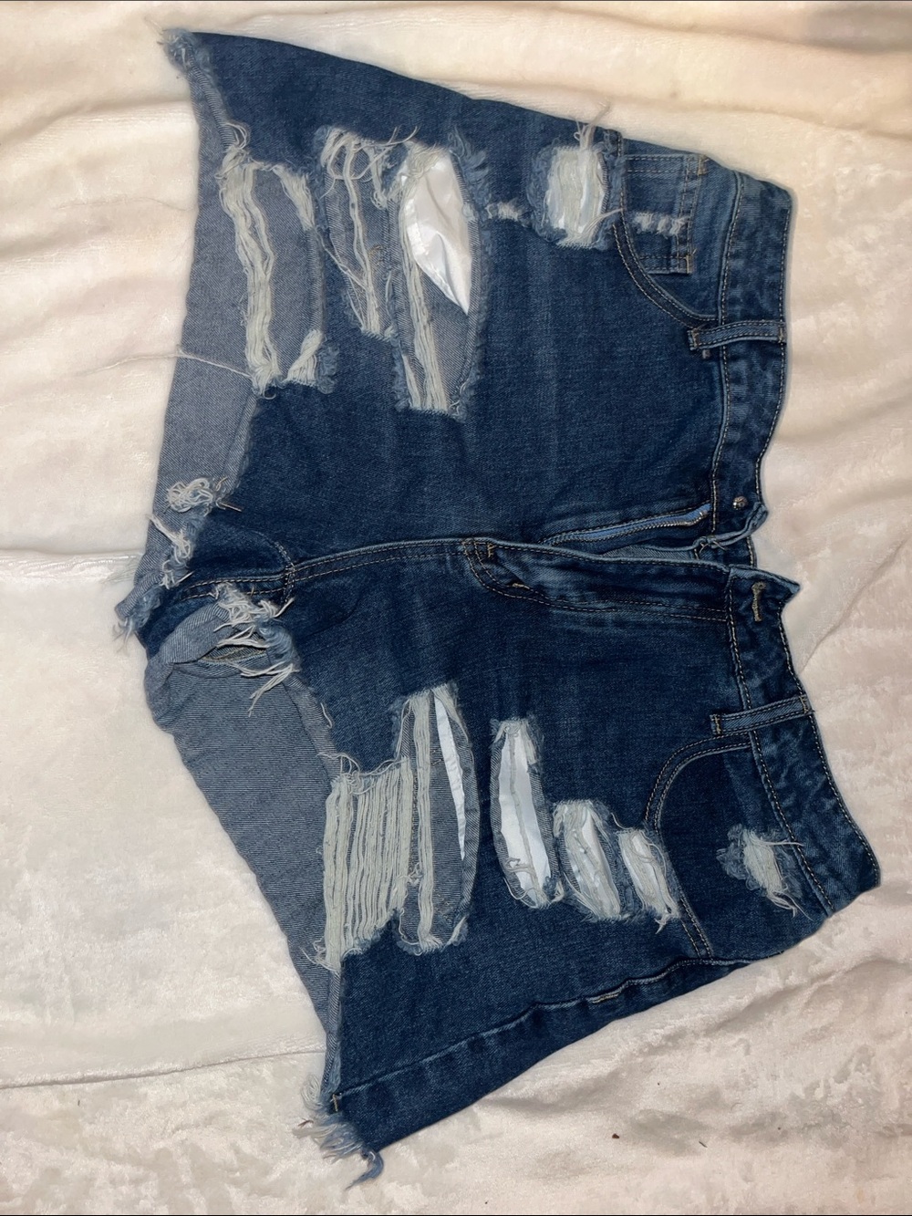 SHEIN Dark Blue Distressed Denim Jean Shorts